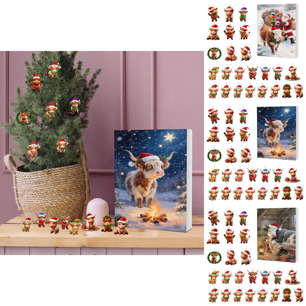 Christmas 24day Advent Calendar With Acrylic Cow Ornament For Holiday Gift Giving