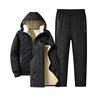 Autumn and Winter Men  Warm Tracksuit Outdoor  Lamb Woolen Fleece Jacket +vest and Pants Sportswear Male Parka Jacket 3 Piece Set
