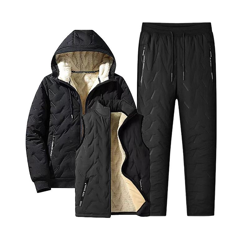 Autumn and Winter Men  Warm Tracksuit Outdoor  Lamb Woolen Fleece Jacket +vest and Pants Sportswear Male Parka Jacket 3 Piece Set