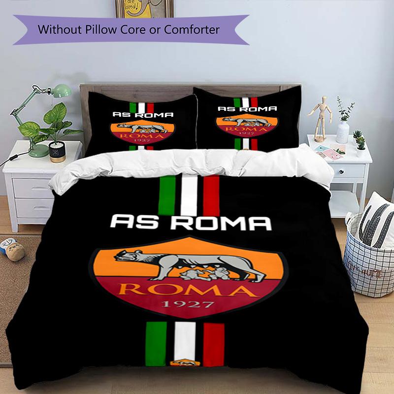 AS Roma1 Football club Printed Pattern Duvet Cover Set – includes 1 duvet cover and 2 matching pillowcases Bedroom decor Christmas gifts