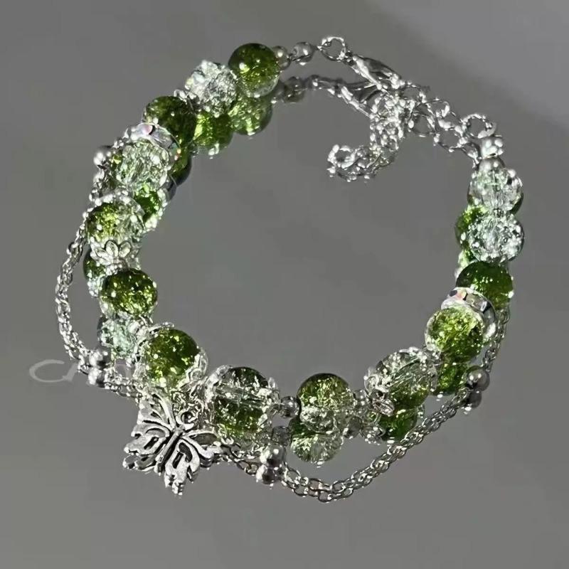 Summer Fresh and Cool Forest-themed Green Crystal Butterfly Ethereal Crystal Bracelet - A Niche Item