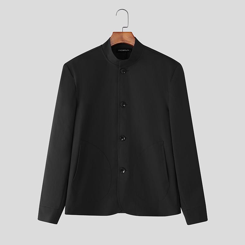 

INCERUN Vintage Men Stand Neck Long Sleeve Casual Thin Blazer Suit Coats S чёрный