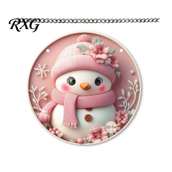 Christmas Tree Pendant Cute Pink Snowman Acrylic Hanging Decor, Cartoon Double Sided Printed Art Ornaments, Weatherproof Window Door Garden