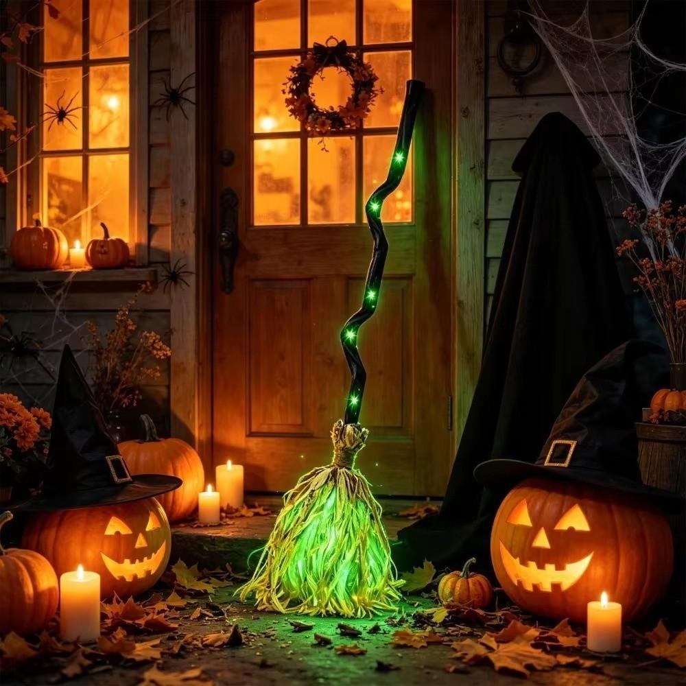 Scopa Ballerina Luminosa Decorazione Frangia di Paglia Scopa Mobile di Halloween Oggetto di Scena per Casa Infestata
