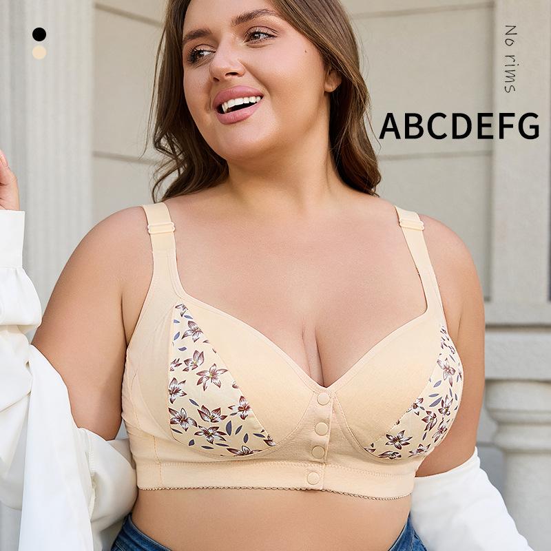 A-G Cup 36-52 Super Large Size Bra Popular European and American Size No Steel Ring Creative Printing Front Buckle Underwear