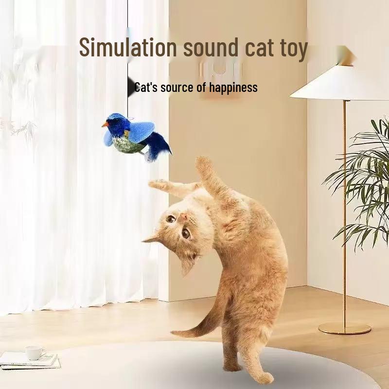 Self-Swinging Cat Toy: Feathered Bird Stick for Bite-Resistant, Interactive Play. Ideal for Kitten Amusement.