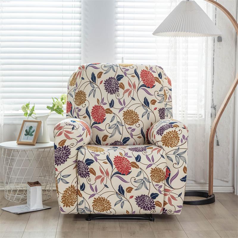 4 Pieces In 1 Split Recliner Sofa Cover Stretch Floral Print Spandex Lazy Boy Armchair Slipcovers Couch Covers For Living Room