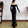 Autumn One-Shoulder Color Block Long Sleeve Mermaid Dress - Elegant Slimming Fashion for Women