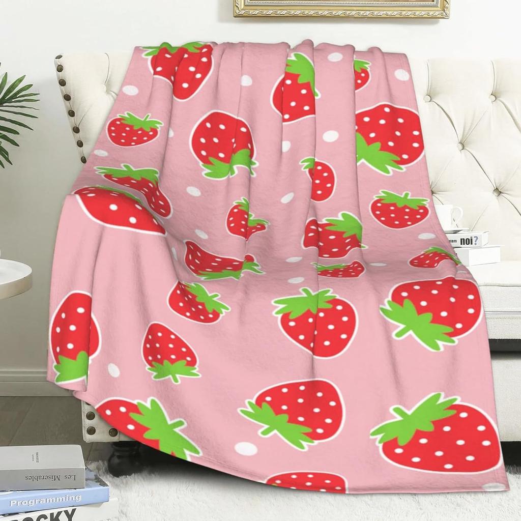 Baseball Strawberry Pattern Blanket Flannel Soft Comfort Home Blanket Warm Blanket Birthday Holiday Gift