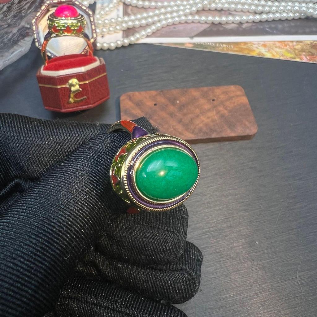 Elegant Chinese Cloisonné Chalcedony Tiger Eye Ring with Retro Court Style Design