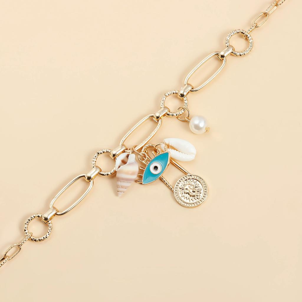 ins retro ethnic style pin shell devil's eye collarbone chain personalized simple necklace