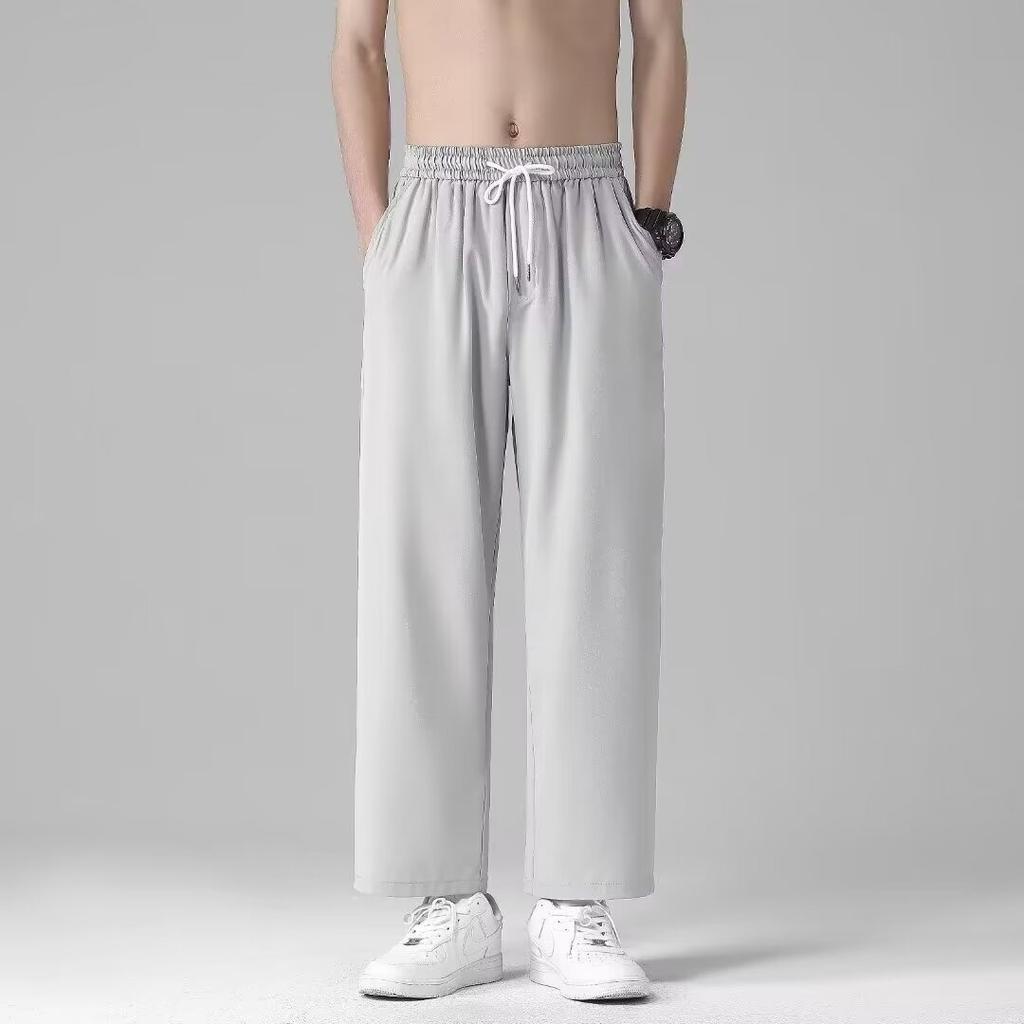 Summer Four-sided Elastic Ice Silk Quick-drying Pants Men's Nine-point Sweatpants Light and Thin Loose and Thin Straight Casual Pants