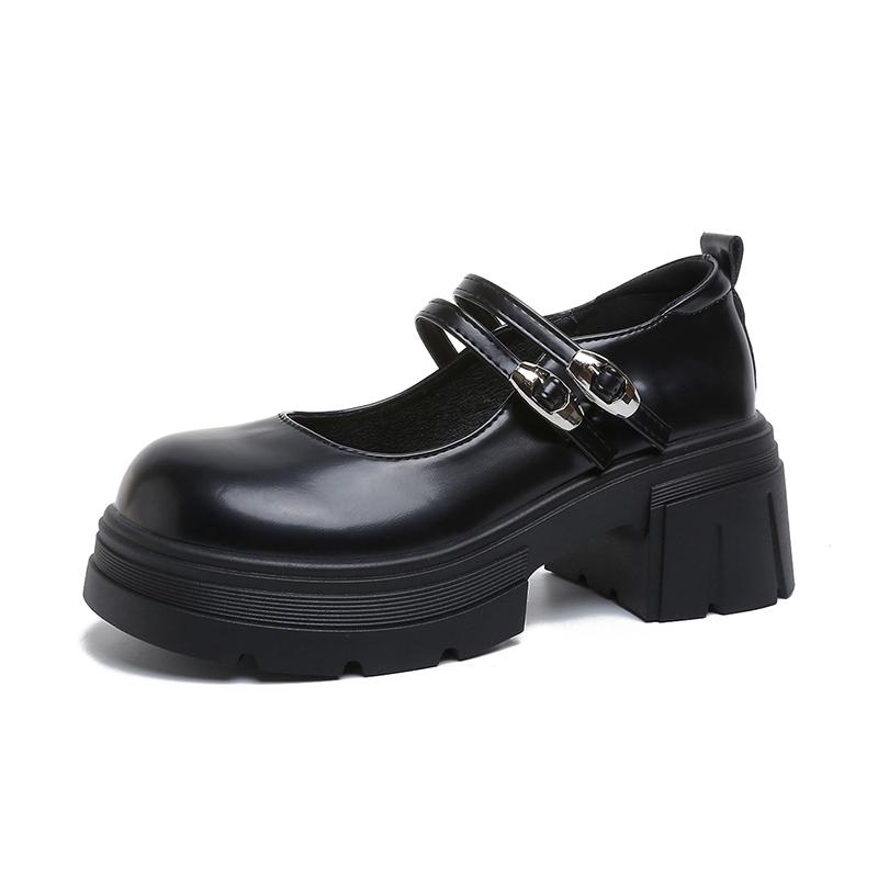 

Double Buckle Platform Single Shoes Summer New Round Toe Shallow Mouth Non-slip Low-top Shoes 35 чёрный