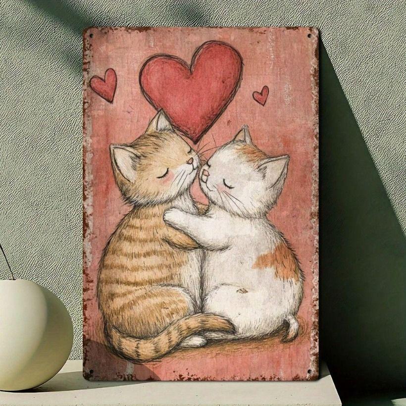 Metal Wall Art Retro Cat Poster for Cafe Home Decor