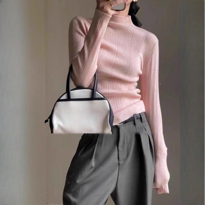 

Женский приталенный базовый слой из рубчатого трикотажа, тонкий свитер с полувысоким воротом для многослойности One Size розовый