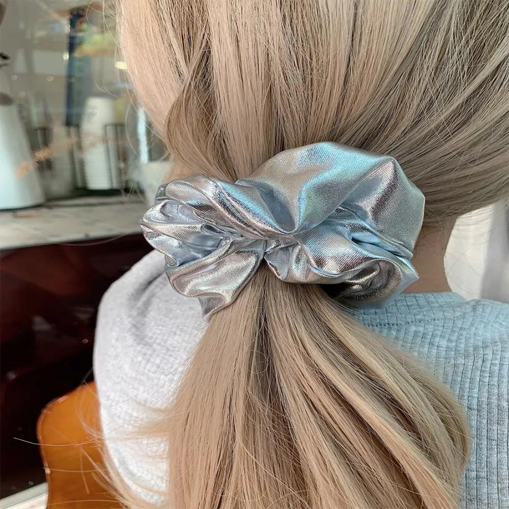 Silver Color Scrunchies Medium Size Elastic Hair Band Simple Hair Band Headwear