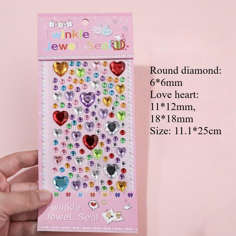 1 Sheet 3D Heart Shape Sticker Acrylic Crystal Children's Stickers Simulation Diamond Pearl Photo Album Decoration Stickers