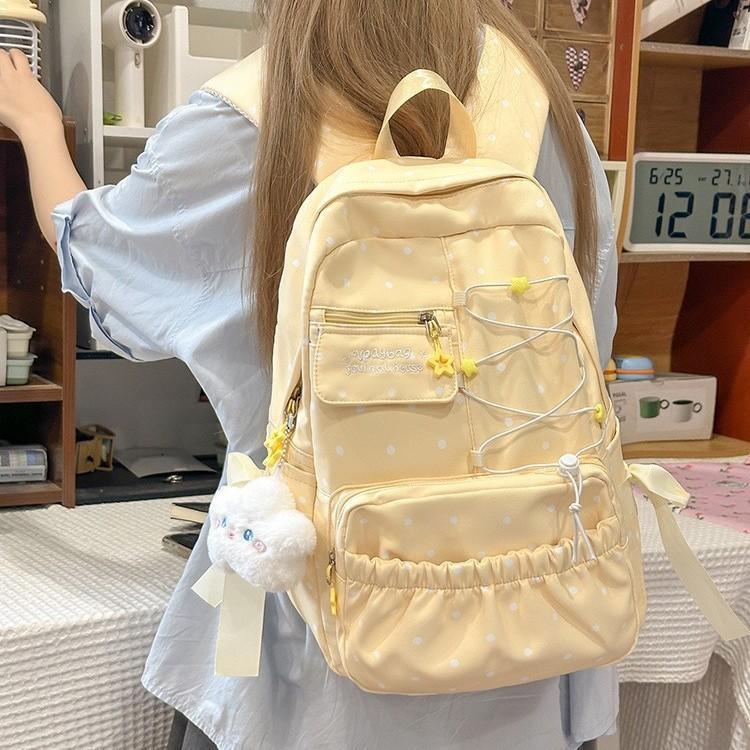 Schoolbag low saturation sea salt light blue polka dot soft waxy sweet backpack pleated lace atmosphere student party schoolbag