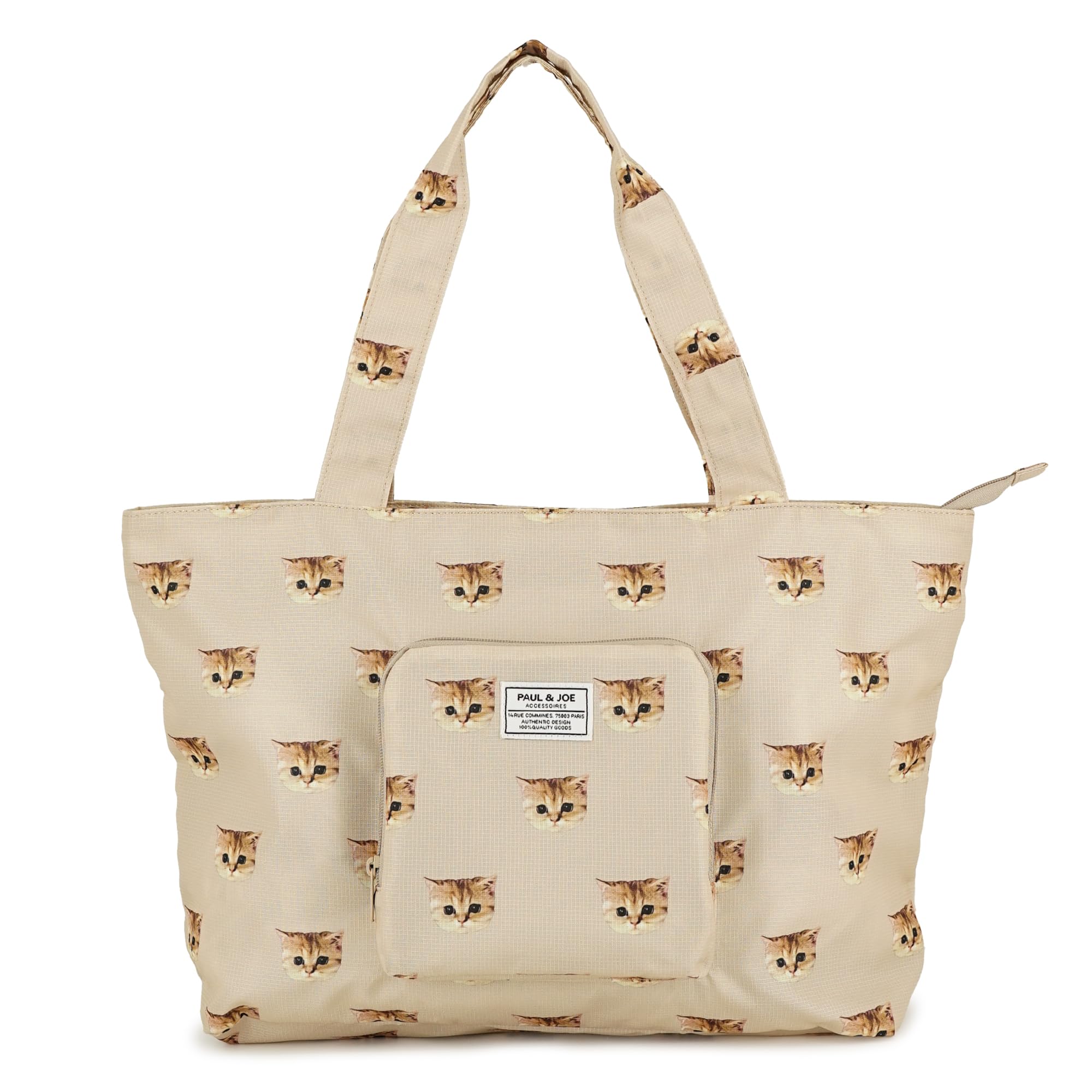 

Paul Joe ACCESSOIRES Foldable Tote Bag Nunet Cat and Chrysanthemum Floral Print & PJA-B843-844, (Beige, Nunet)
