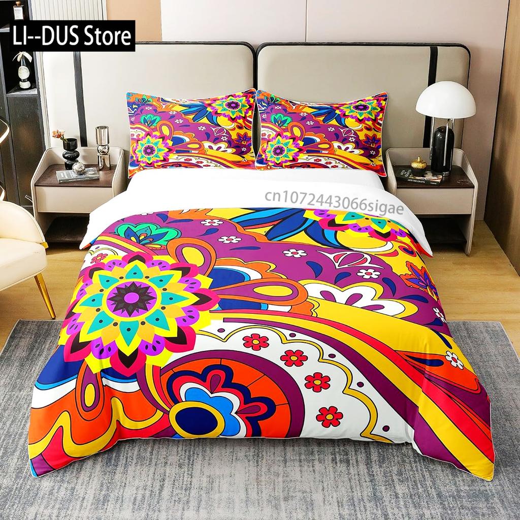 Floral Bedding Set Full Size Colorful Flowers Comforter Cover for Girls Child Duvet Cover Bedroom Decor with 2 Pillow Cases