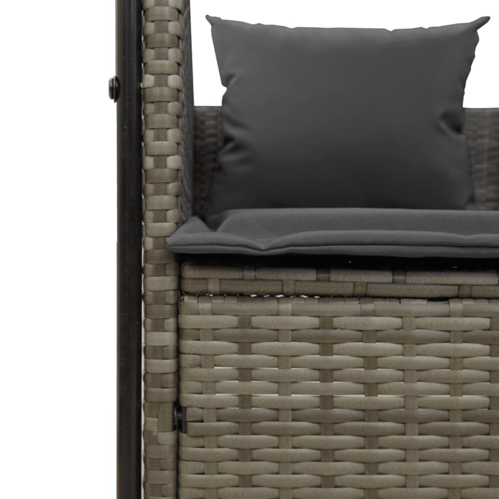 Double Sun Lounger with Canopy and Curtains Grey Poly Rattan