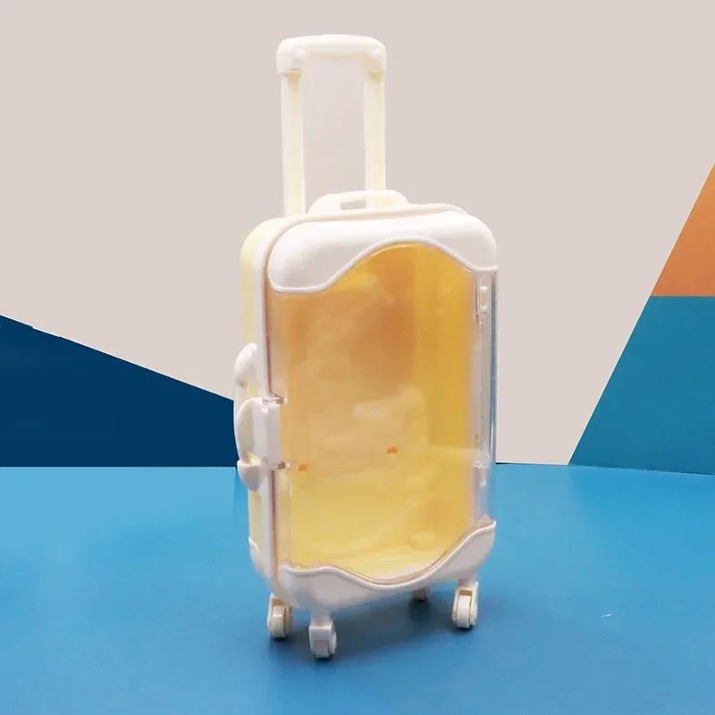 1PC Mini Trolley Luggage For Storing Doll Clothes Shoes Jewelry Cute Plastic Small Suitcase Box Dollhouse Decoration Accessories