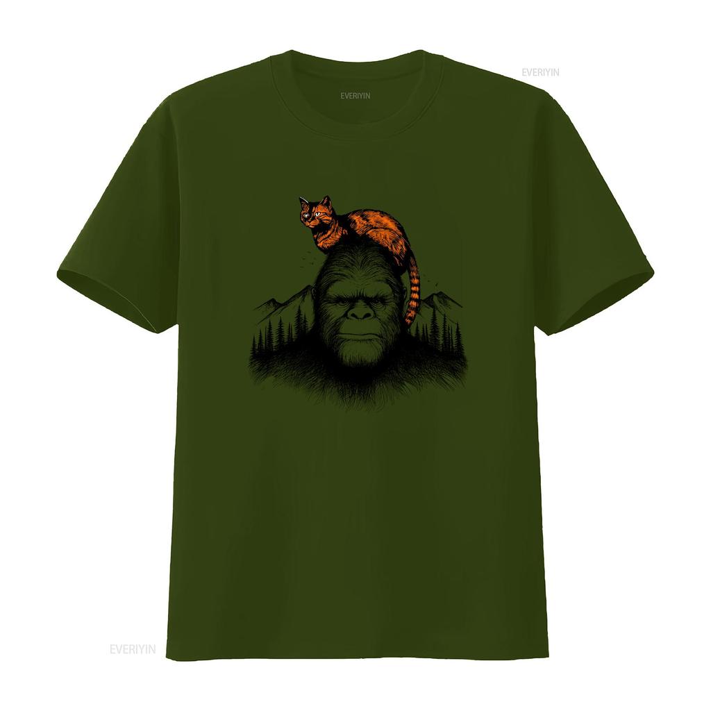 Sasquatch And Orange Cat T Shirt Unique Novelty Idea For Lovers Moms Cool Print vintage Washed graphic Breathable homme