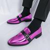 Luxury Designer Male Pointed Mirror Leather Casual Shoes Men's Monk Strap Loafers Formal Wedding Dress Homecoming  Footwear
