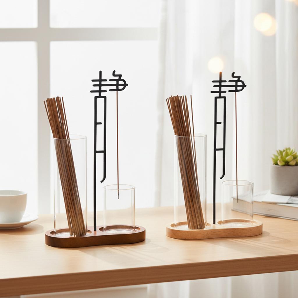 Chinese Jing Incense Holder Anti-Ash Flying Incense Burner with Glass Ash Catcher and Incense Sticks Organizer Home Decor