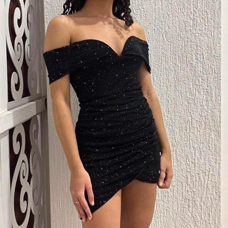 

Sexy v-neck shoulder dress fashion high sense socialites party hot girl hip skirt XS