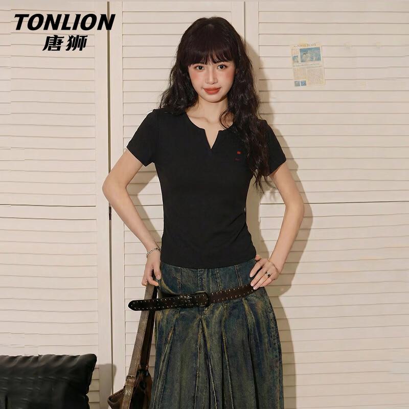 TonLion Women s V-Neck Slim Fit Short Sleeve T-Shirt XL