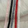 1.5cm Wide Black, White & Pink Hollow Lace Trim with Light Luxury Sequins - DIY Ribbon for Fragrance Style Crafts