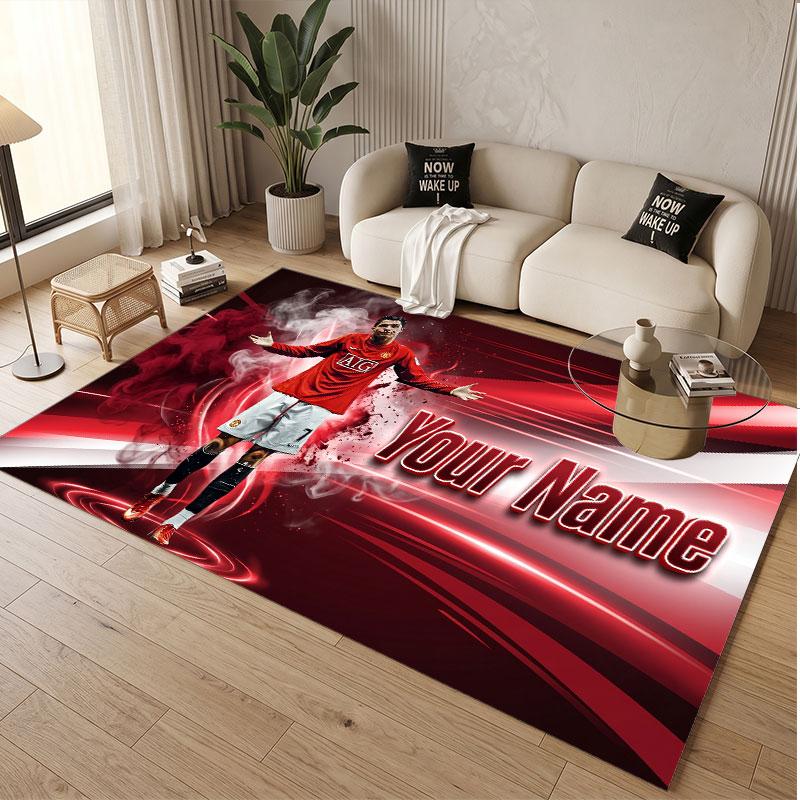 Custom Rug Cristiano Ronaldo Pattern Print Name Text Soft Non‑Slip Floor Carpet for Home Indoor Decoration