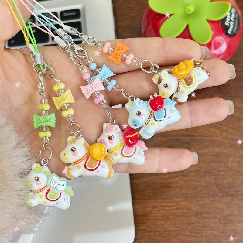 1/5Pcs Mobile Phone Strap Pendant Cartoon Pony Keychain Creative Horse Beaded  Backpack Hanging Decorations Accessories Gift