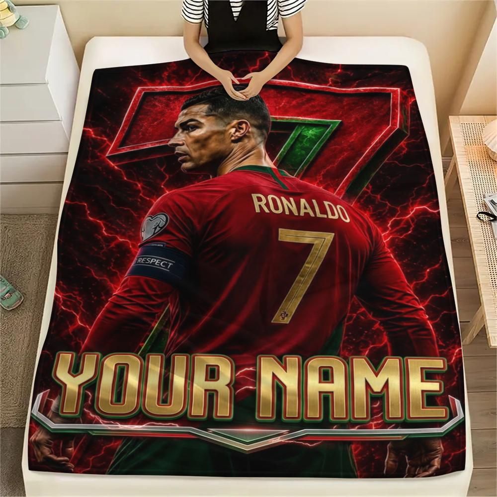 1 Stück Individueller Name Cristiano Ronaldo Gemustert Flanell Decke Geeignet für Alle Jahreszeiten für Heimdekoration Wärme und Komfort Geschenke Feiertagsgeschenk