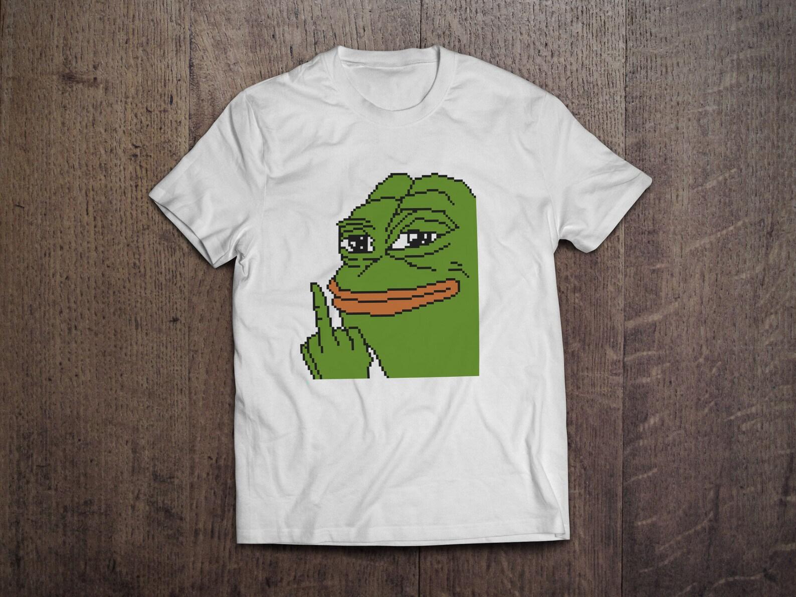 Pepe Frog Pixeled Middle Finger Meme / Heavyweight cotton unisex T shirt with print tee top S