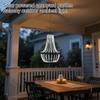 Outdoor Solar Powered Hanging Chandelier Light for Garden Patio Balcony Decorative Ambient Lighting with Beaded Design and Metal Frame