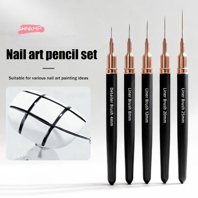 5Pcs Nail Art Liner Brushes Set Various Sizes 4/8/12/20/25mm Manicure Pens for Long Lines And Thin Details Painting Drawing Tool
