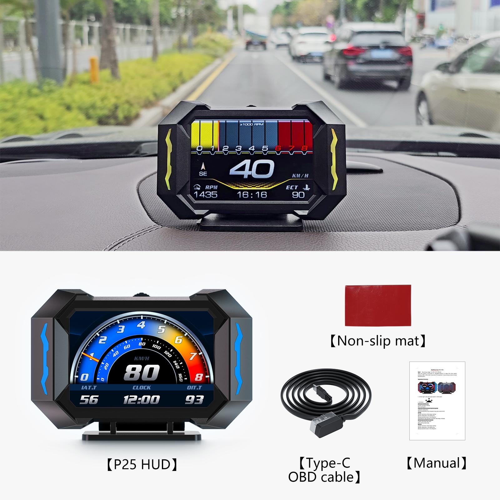 

Новый P25 HUD OBD + GPS Автомобильный проекционный дисплей Бортовой компьютер Скорость Температура воды Топливо Уклономер Многофункциональный ЖК-прибор OBD