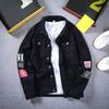 Long Sleeves Pockets Single-breasted Denim Coat Spring Autumn Letter Print Turn-down Collar Unisex