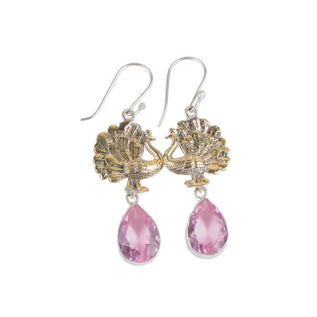 Morganite Gemstone 925 Sterling Silver Jewelry Handmade Women Gift Earrings2.20" EE-44-11