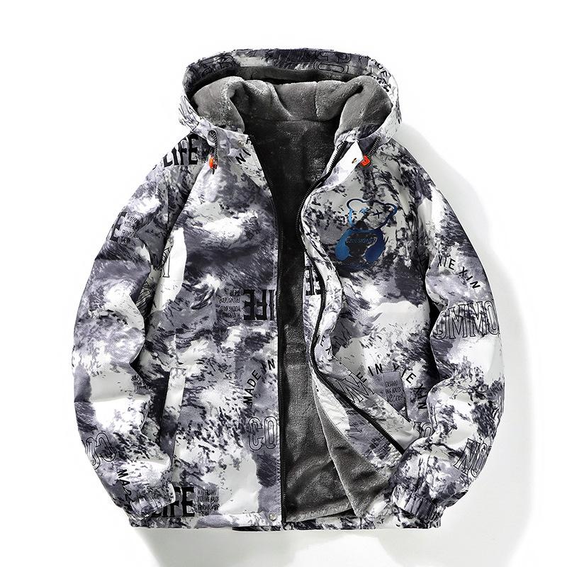 Jacket Casual Plus Size Thickened Velvet Loose Autumn and Winter New Workwear Camouflage Hooded Youth Casual Jacket