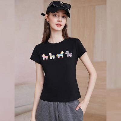 Casual Animal Patch Knit Short Sleeve T-Shirt