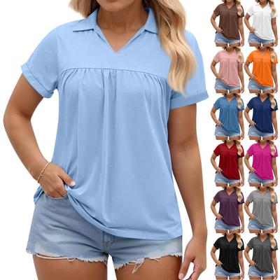 Camiseta Informal de Moda para Mujer con Cuello en V, Manga Corta, Talla Grande