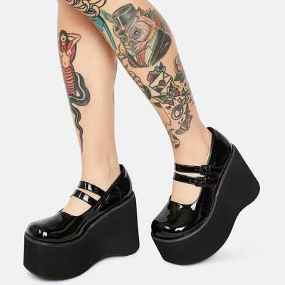 Women's Japanese JK Buckle Platform Wedge Shoes Lolita Shoes Punk Style Shoes