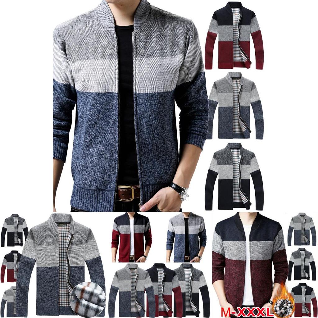 Mens Zip Up Cardigan Sweater Shawl Knitted Jumper Coat Jacket Warm Knitwear Tops