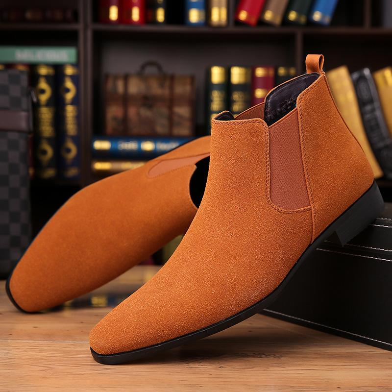 Herren Retro Klassische Chelsea Boots Rinds Wildleder Echtes Leder Herren Mode Knöchel Kurzer Stiefel High-Top Freizeitschuhe für Herren
