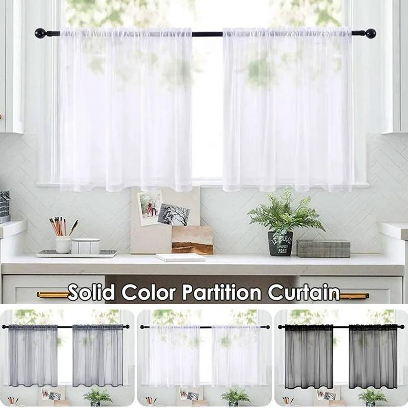 1Pc Cafe DIY Window Drapes Net Voile Weave Tier Tulle Kitchen Polyester Short Sheer Curtains