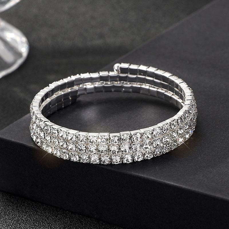Full Diamond Elastic Bracelet Multi-row Diamond Bracelet Gold Silver Claw Chain Multi-layer Elastic Rhinestone Bracelet