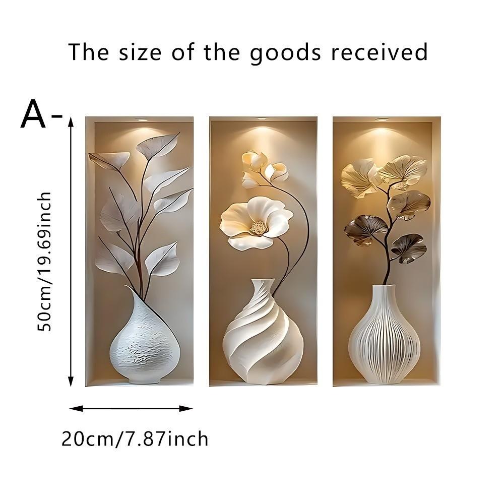 3Pcs Waterproof Flower Wall Sticker Plant Wall Sticker for Office Living Room Study Cabinet